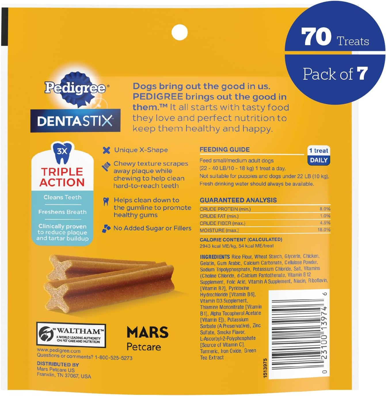 PEDIGREE DENTASTIX Small/Medium Dog Dental Treats Original Flavor Dental Bones, 5.57 Oz - 10 Count (Pack of 7)