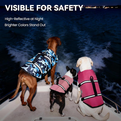 Ripstop Dog Life Vest, Reflective & Adjustable Life Jacket for Dogs with Rescue Handle for Swimming & Boating